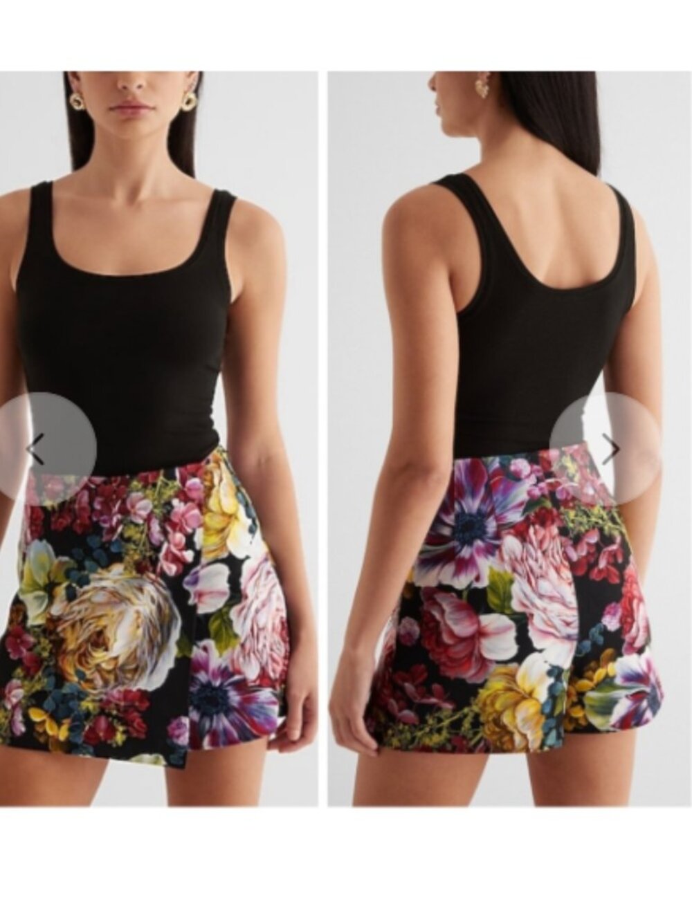 Express Black Mini Skirt with Multicolor Floral Print Size 8